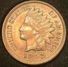 1892 Indian Head Cent - Uncirculated, Flashy R/B Beauty - FREE SHIPPING