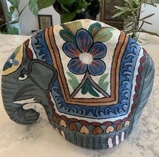 Vintage Handmade Crewelwork Colourful Elephant Shaped TeaCosy Foam Insert India