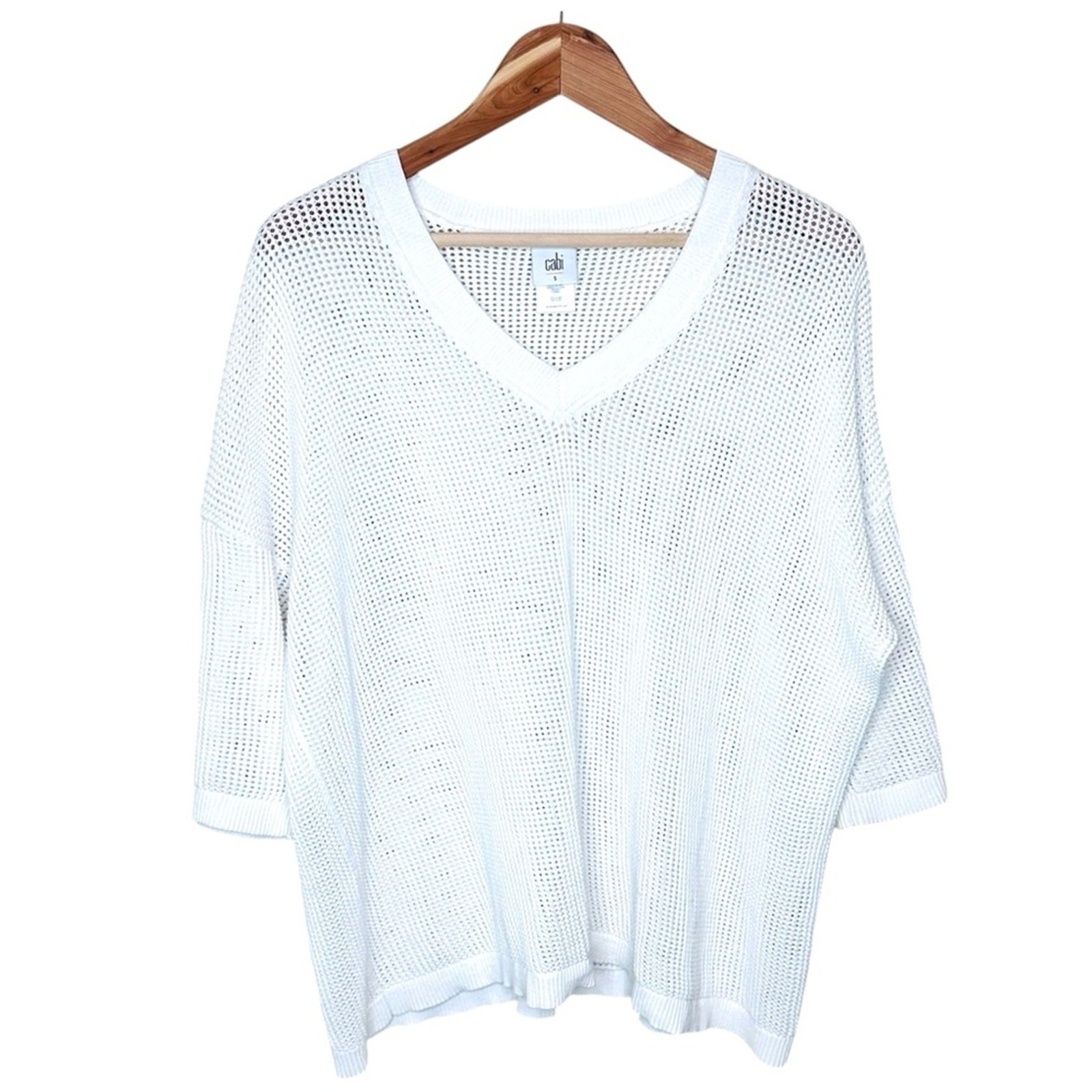 Cabi Breeze Open Knit Mesh Top Size Small Oversized White Minimalist Layer 5454
