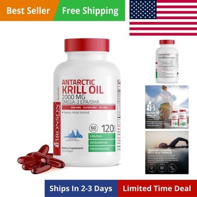 Antarctic Krill Oil 2000 mg with Omega-3s EPA, DHA, Astaxanthin and Phospholi...