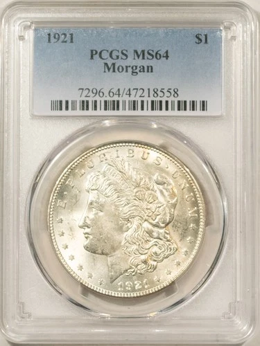 1921 $1 MORGAN DOLLAR - PCGS MS-64, FLASHY!