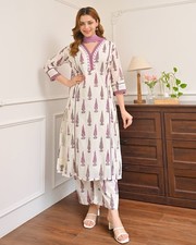 Women Pure Cotton Kurti Pant Dupatta Set Indian Pakistani Ethic Salwar Kameez