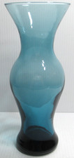 Glass Vase Smokey Blue Turquoise Teal 9" Tall Urn Bouquet Shape