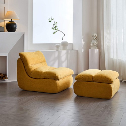 Archer Amber Yellow Lounge Chair & Ottoman Set Flannel Upholstery, All-Foam, No - Picture 2 of 10