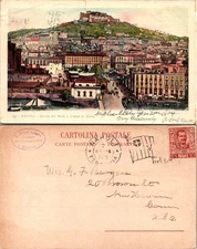 Napoli Italy Postcard of Strada del Molo e Castel S. Elmo with Postmark