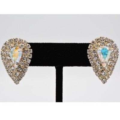 Vintage Crystal Earrings Aurora Borealis Rhinestone Silver Sparkling 1960s BinAI