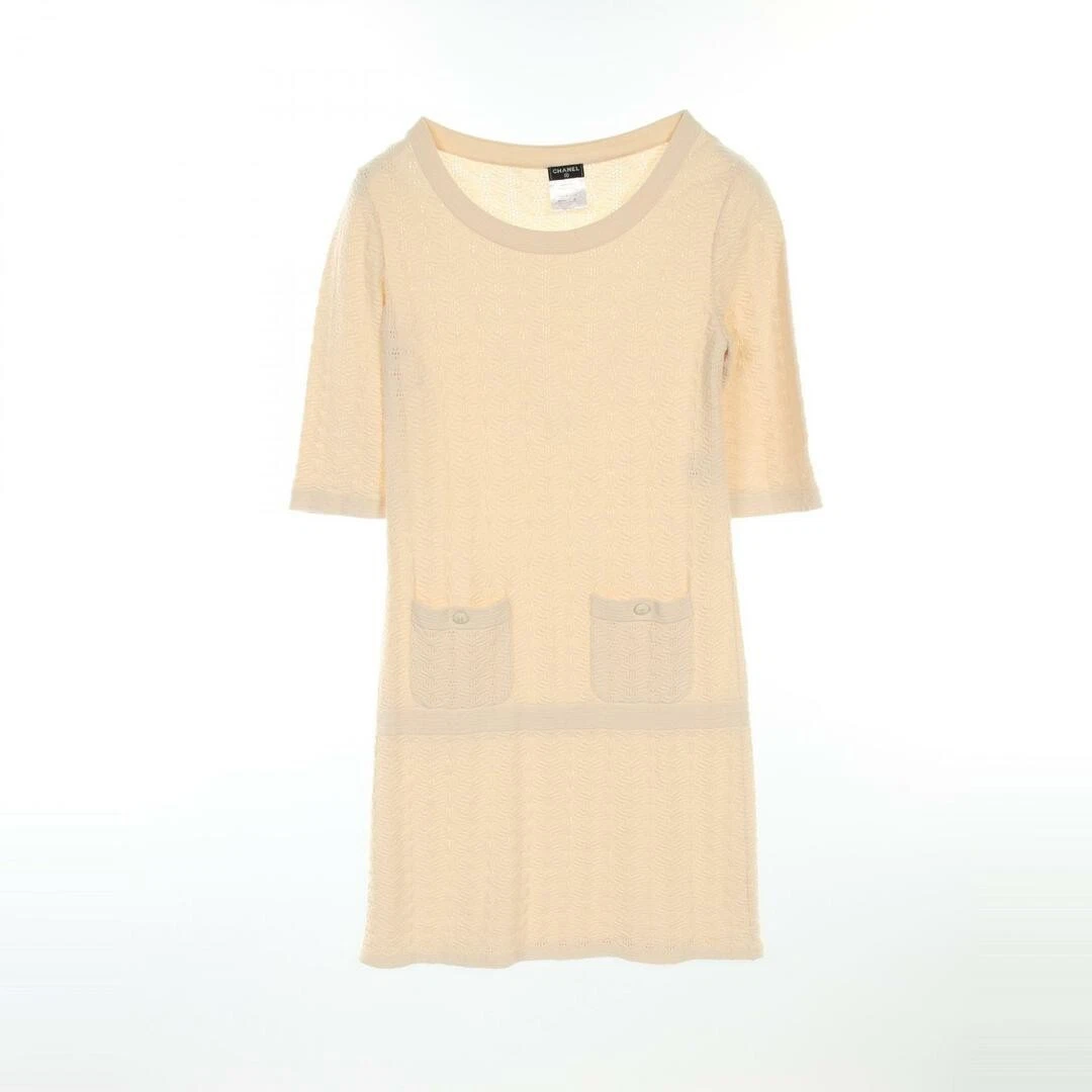 Abito Chanel Bottoni Abbigliamento Top Cotone Donna Avorio P45651