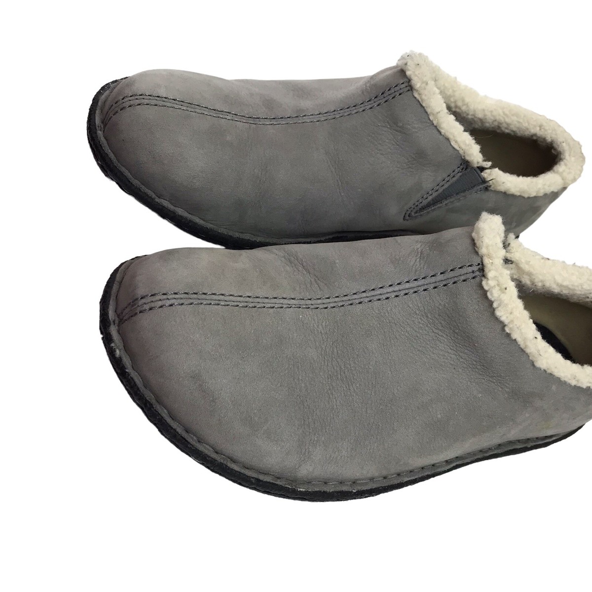 KEEN Womens Size 8 Gray Suede Fur Lined Mules Loafers Slip 