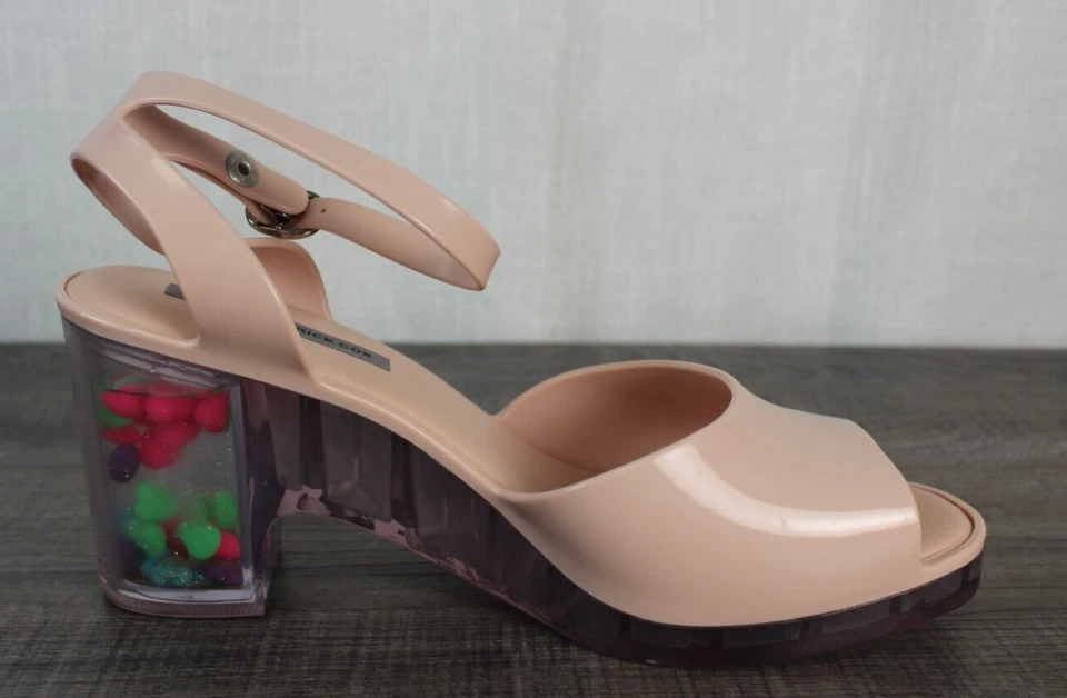 RARO Sandalias Melissa x Patrick Cox Corazón Tacón Jalea 8 Rubor Rosa Brillo Y2K - 8 Foto 3 de 4