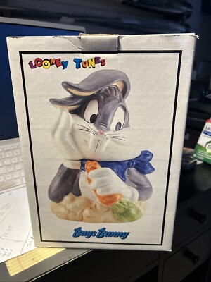NIB 1993 Warner Bros Ceramic Bugs Bunny Carrot Cookie Jar With Box, Looney Tunes