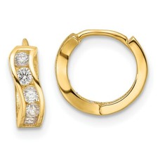 Real 14kt Yellow Gold Madi K Polished CZ Wavy Hinged Huggie Hoop Earrings