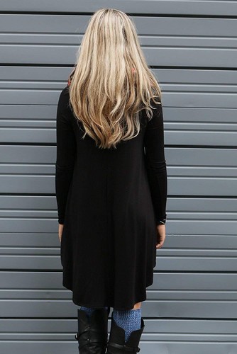 DEARCASE Women's Long Sleeve Casual Loose T-Shirt Dress - XL (black) - Picture 2 of 2