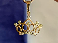 14K Yellow Gold Diamond Crown Pendant 1.26g Fine Jewelry Tiara Charm *READ*