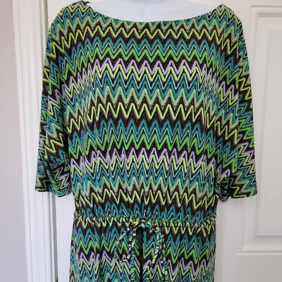 Emma & Michele Retro 70s Green Zig Zag Dolman Sleeve Tie Waist Dress Size 8  | eBay