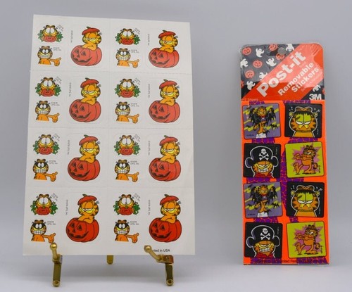 GARFIELD HALLOWEEN STICKERS, 1992 3M POST IT REMOVABLE SEALED & 1978 PAGE OF 24 - Picture 2 of 6