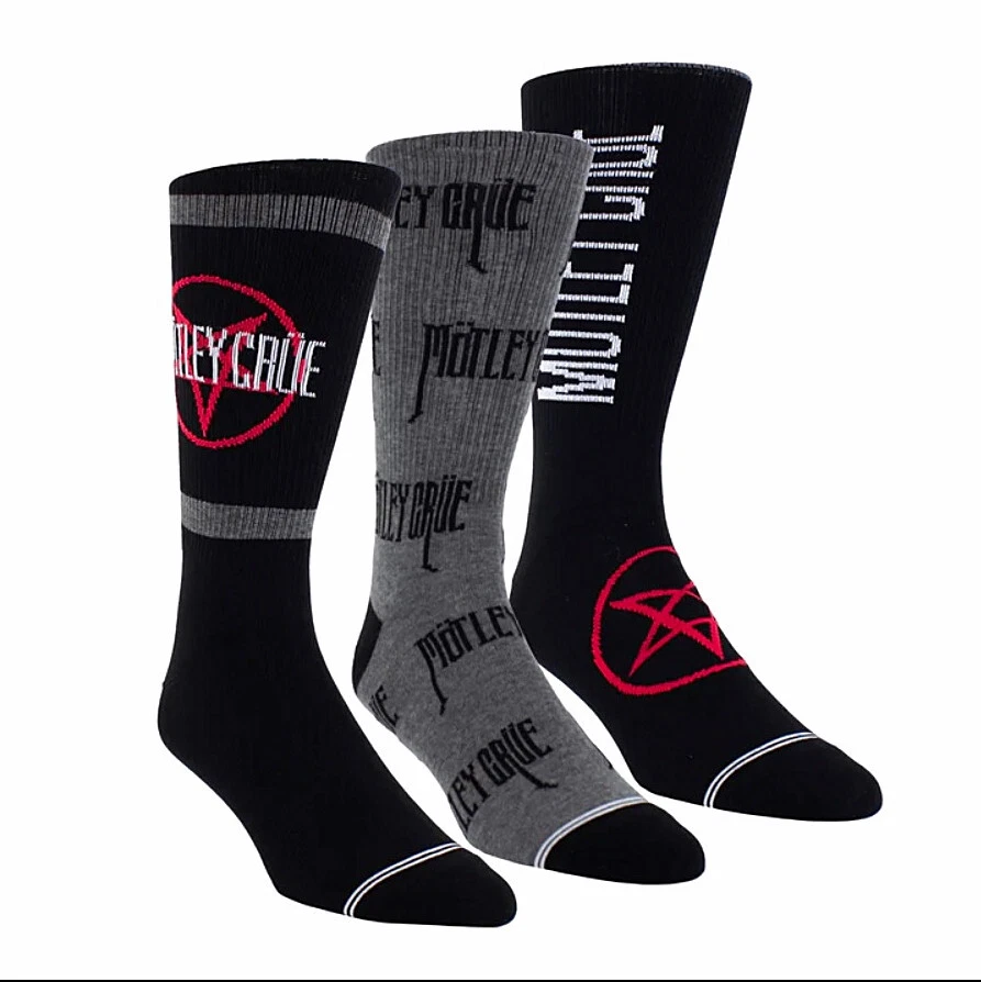 3 Pairs Officially Licensed Rock Band MOTLEY CRUE Poly Cotton Crew Length Socks
