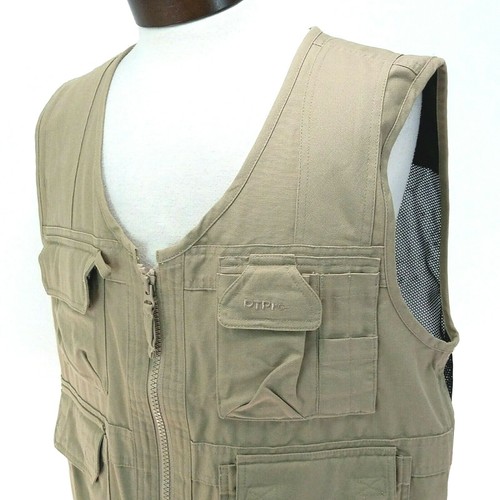 DULUTH TRADING Co Fishing Vest Beige Cotton Canvas Zip Up Utility Men's L EUC! * - Picture 3 of 12