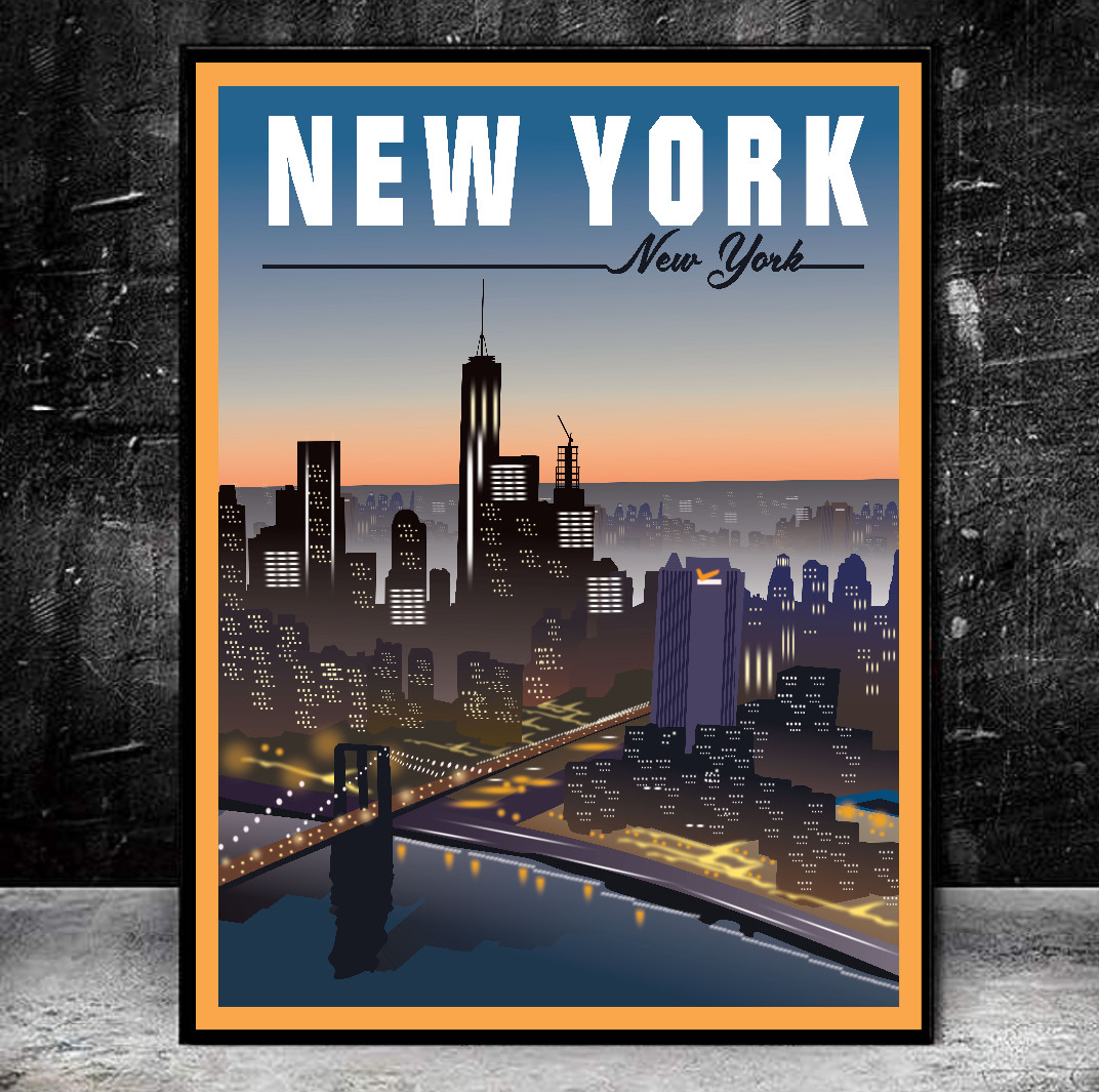 New York Travel Print New York  Skyline, Wall Art Print, Big Apple Travel Poster