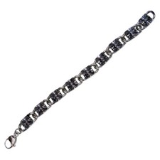 Men's Stainless Steel Polished Cross Bracelet with Black Accents