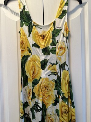 dolce gabbana Long organzine round-neck dress Maxi. yellow