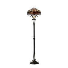 TIFFANY STYLE REAL GLASS HANDCRAFTED FLOOR LAMP - 16" WIDE VINTAGE ART GLASS