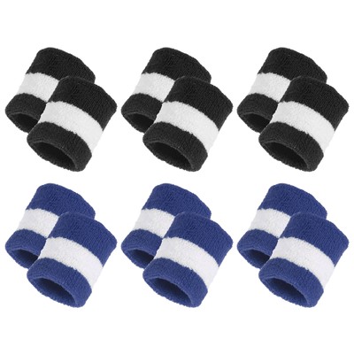 12Pcs Sports Wristbands Absorbent Sweatband Wrist Band, Navy White/Black White