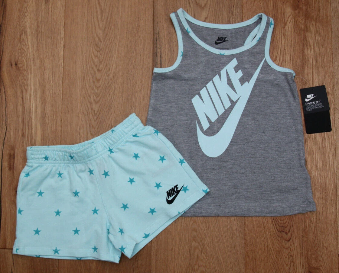 Nike Girl Tank Top & Shorts Set ~ Mint Green, Gray & Aqua ~ Stars ~
