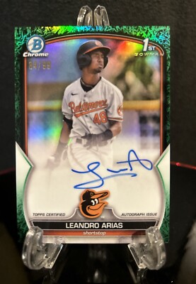 2023 Leandro Arias 1st Bowman Chrome Green Grass Refractor Auto #84/99 Orioles