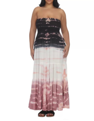 Raviya Women Plus Strapless Tie-Dyed Cover-Up Dress Swimsuit Multi 1X 2751