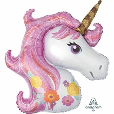 Magical Unicorn Head Shape Foil Balloon Pink Girl Birthday Party Decorations