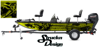 Yellow Boat Wrap Musky Pike Skeleton Vinyl Graphic Decal Kit Fish Bass Fishing