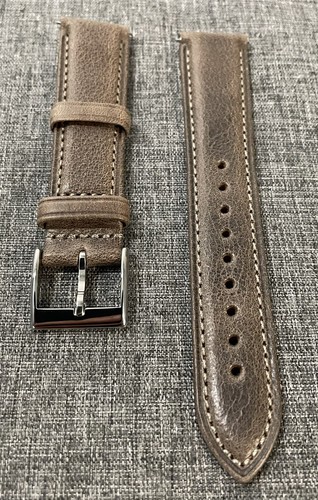 Superior full grain stitched Italian leather watch strap / Grey 18/19/20/21/22mm - Picture 3 of 8