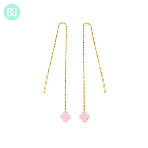Bellaza-14K-Gold-Enamel-Long-Earring-Clover-Pink-Agatha-Stone-Henge-Jestina