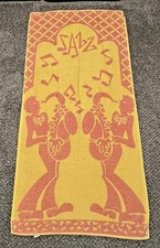VTG Beach Towel Jazz Pair of Trumpeters Tastemaker by Stevens Made in USA 59x29
