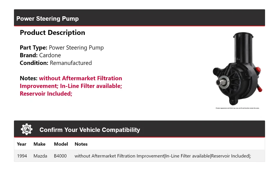Bomba de dirección asistida Cardone para Mazda B4000 1994 Foto 2 de 4