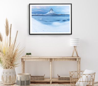 Winter Print, Mountain Wall Art, Cloudy Sky Framed Nature Wall Art, Natural