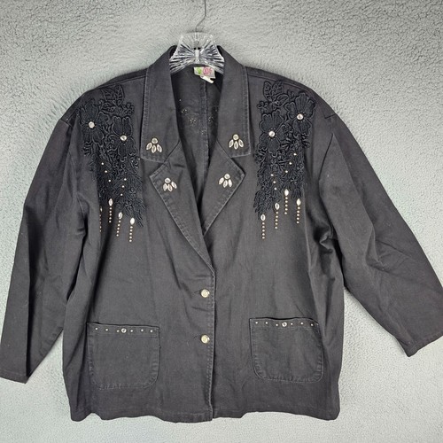 Vintage Cactus California Blazer Jacket XL Floral Embellished Cotton
