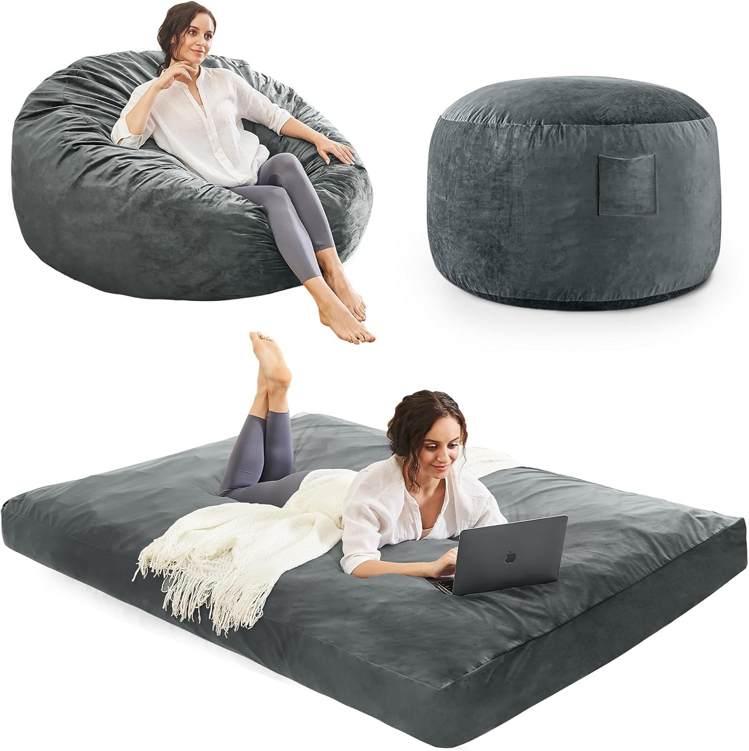 Bed - Charcoal Microfiber Floor Sofa
