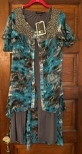 Antthony Designs Size 4  Small  Women's 3pc Set Sequin Duster, Tank & Pants Blue
