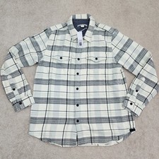 Outerknown Men Medium Blanket Shirt White Gray Plaid 100 Organic Cotton Flannel