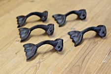 5 Cast Iron Whale Tail Hooks Coat Hat Closet Hall Tree Jacket Tale Rustic Hat