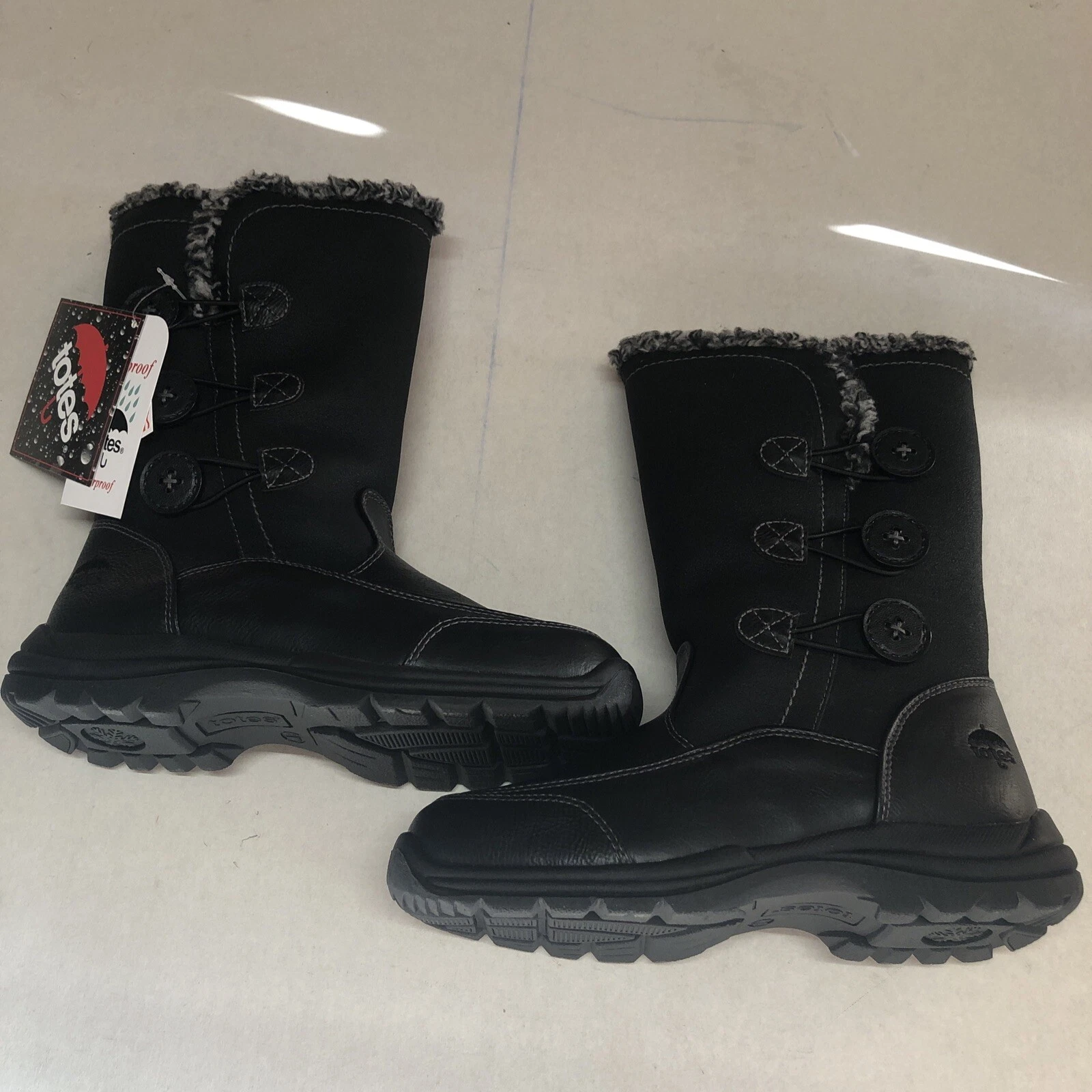 Totes Black Womens Celine Fashion Waterproof Snow Boots Size 6W Zipper V9