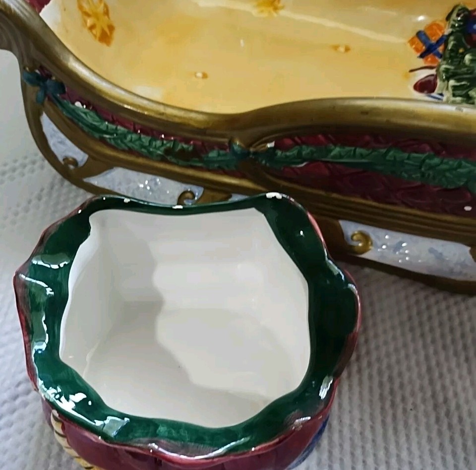 Vintage Chip & Dip Set Cardinal Sleigh 2Pc Classic Christmas Party