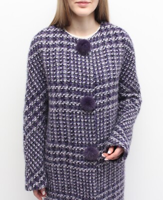 Women's ERMANNO SCERVINO Knit Tweed Wool Coat Overcoat Long RARE 46 ~M