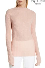 RAG & BONE NWT $325 DONNA MOC NECK MOHAIR ANGORA BLEND PEACH BEIGE SWEATER. SZ L