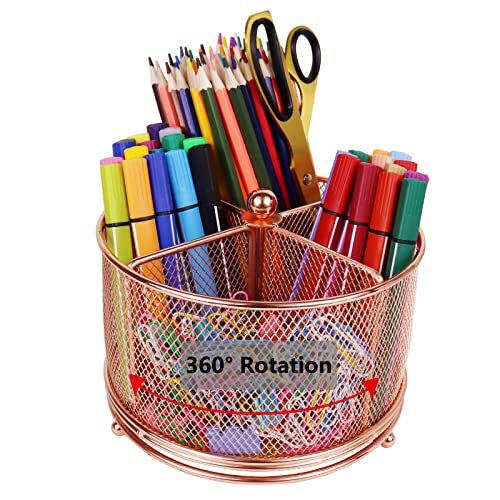 Pen Holder for Desk, Mesh Rotating Desk Pencil Marker Organizer, Rose Gold - Bild 1 von 6