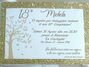 Dettagli Su Inviti Compleanno Anniversario Personalizzati 18 50 Ogni Evento Albero Glitter