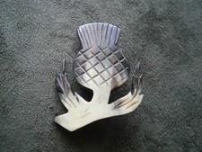 Scottish Thistle Carved Stag Horn Vintage Brooch ~ 5.8g