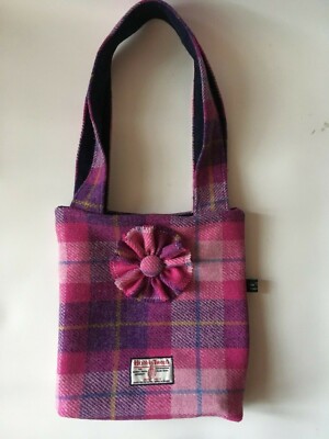 Petit Sac à Main Harris Tweed Rose Et Vert - Occasion - Taille Small