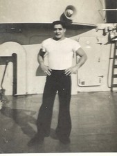 HB Photograph Tall Dark Handsome Sailor On Ship U.S. Navy Soldier 1940;s